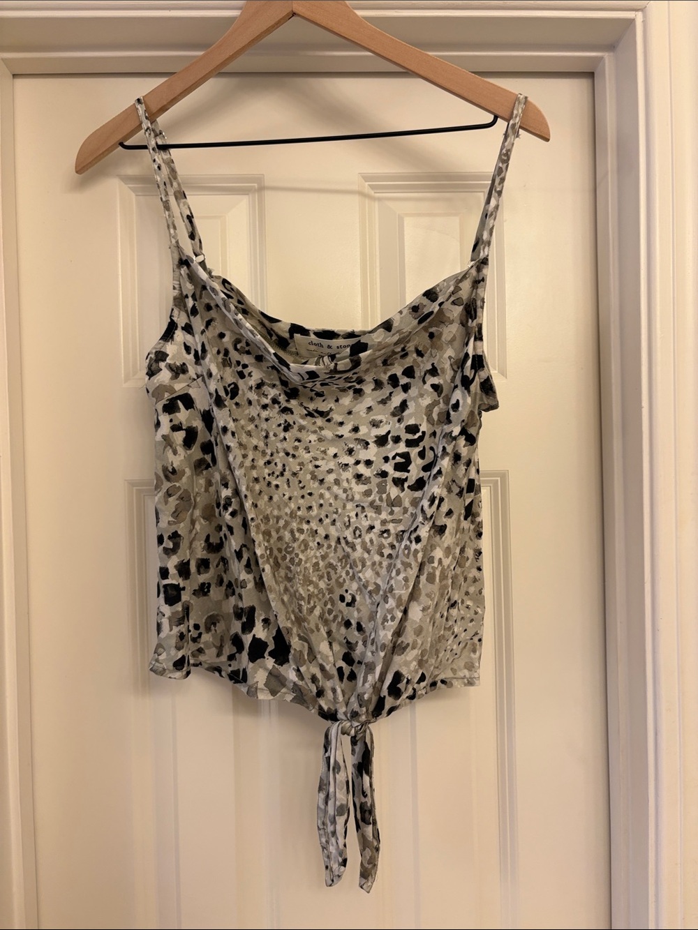 Anthropologie Animal Print Tie-Front Cowl Neck Camisole - Gray, Black, Cream